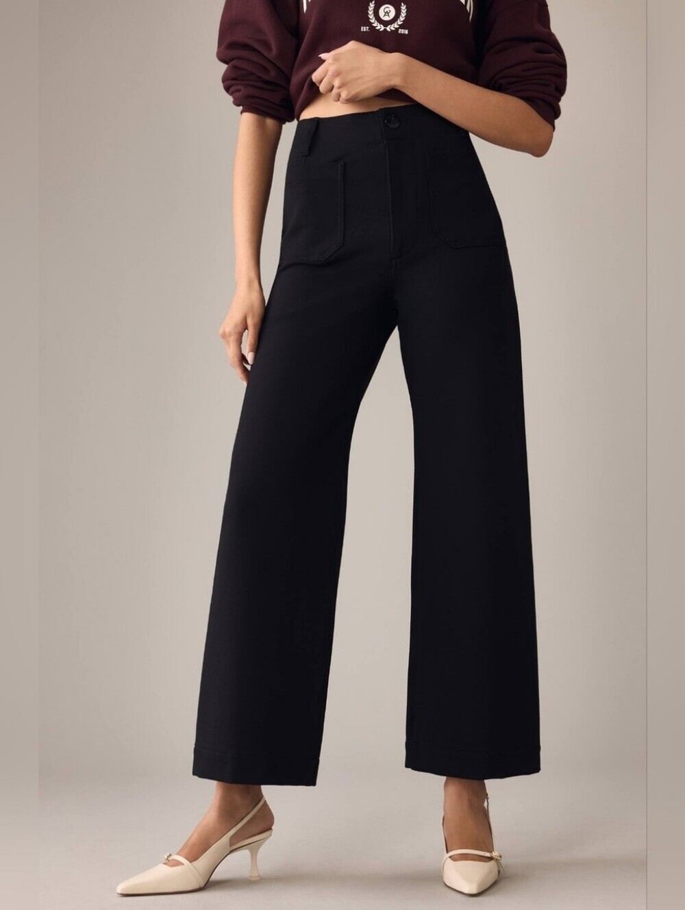 Maeve The Colette Ponte Crop Wide-Leg Black Pants 25